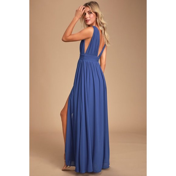 NWT Womens Size Small Lulu's Powder Blue Deep V-Neck Formal Maxi Dress - Picture 4 of 6